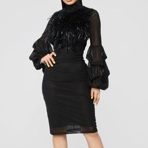 Black Feathered Midi Dress (worn once)